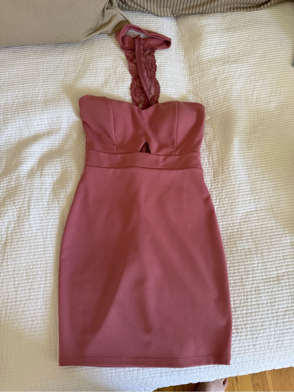 privy Rose Pink Strapless Lace-Back Bodycon Dress